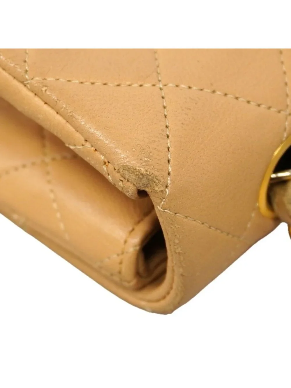 Chanel Shoulder Bag Quilted Lambskin Beige Gold